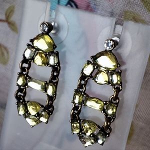 J. Crew Citrine Color Stones With Clear Rhinestones Signed Pierced Earrings EUC